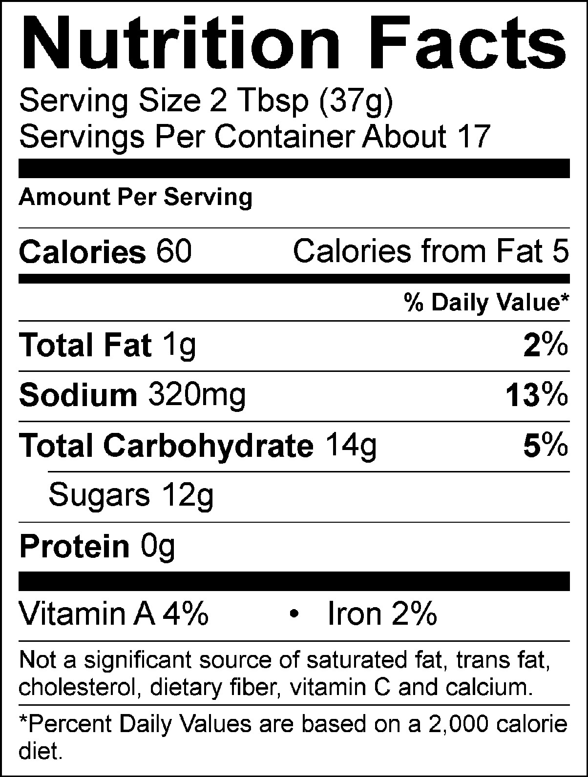 Black Jack Nutritional Facts Label